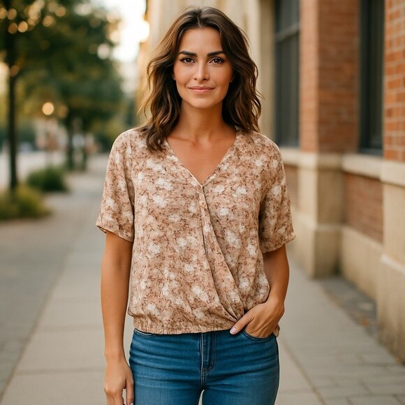 Buckle Black Floral Blouse – Women’s Small Boho Peasant Top – Smocked Waist Flow - Picture 2 of 9